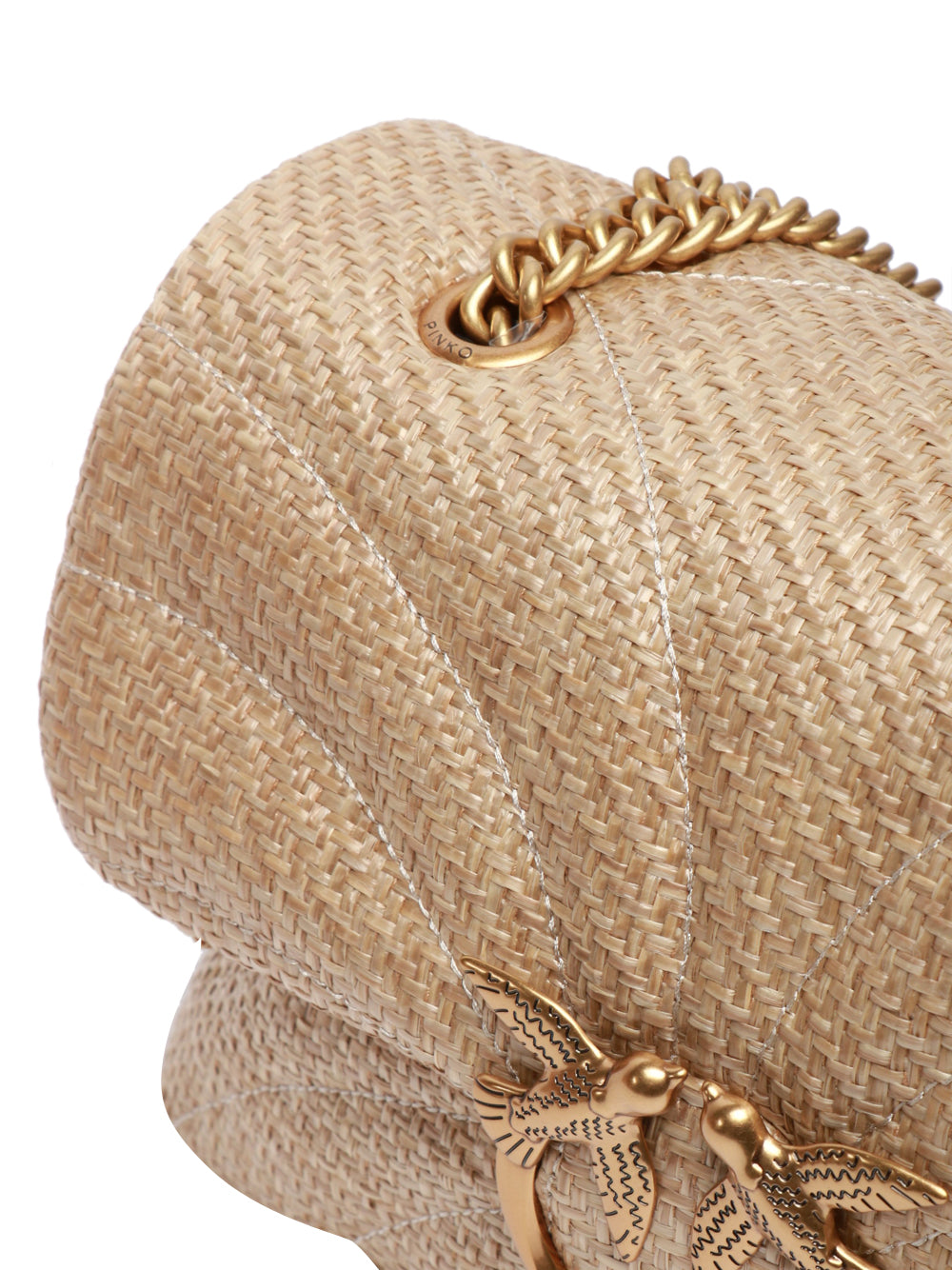 PINKO Borsa a Spalla Love Puff Classic in Rafia Beige Medium Beige