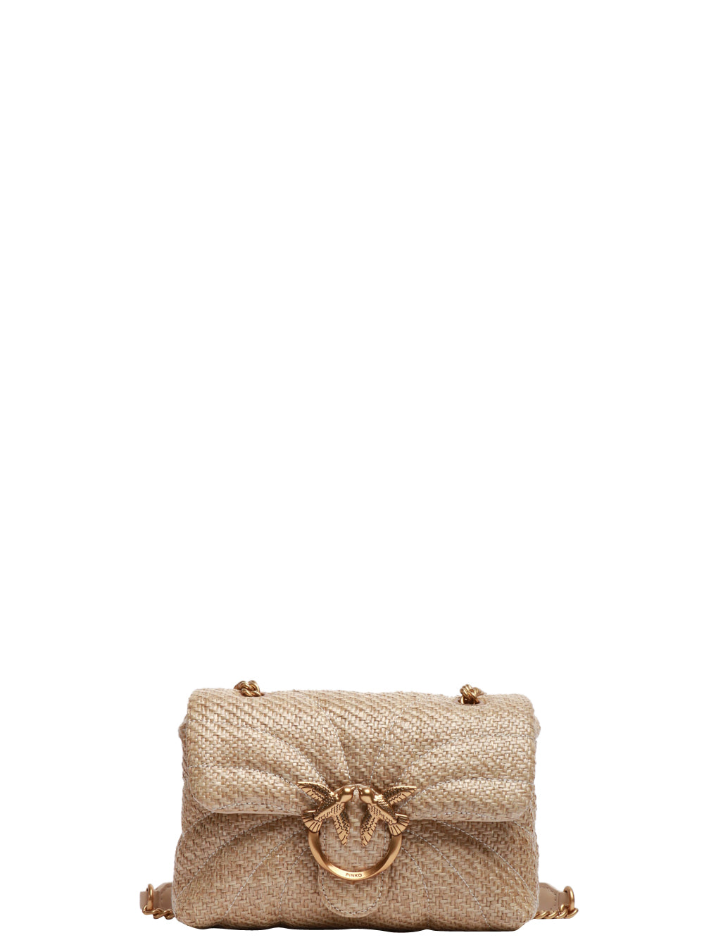 PINKO Borsa a Spalla Love Puff Classic in Rafia Beige Small Beige