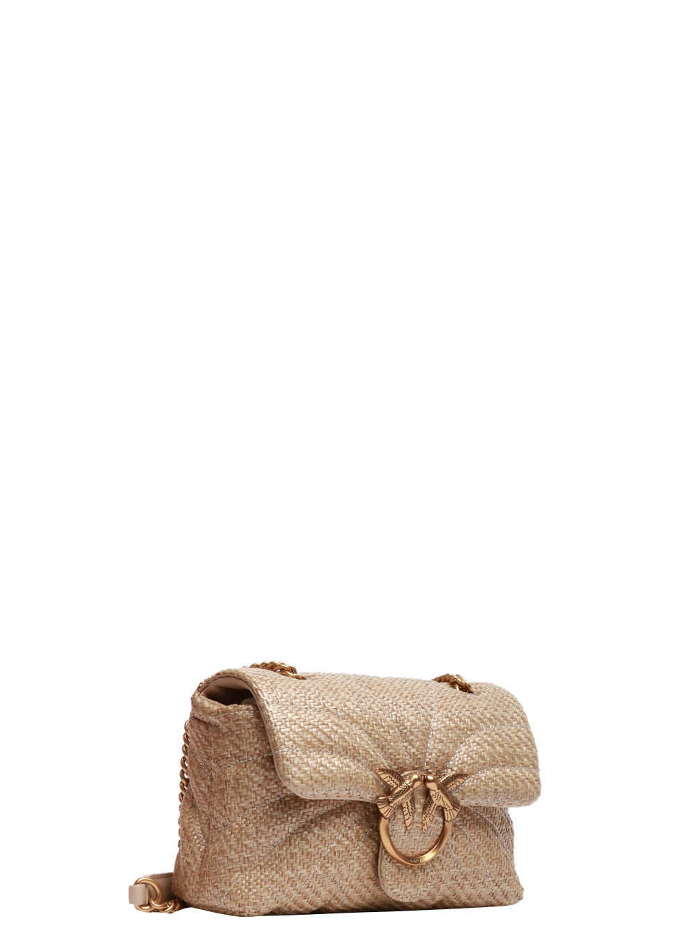 PINKO Borsa a Spalla Love Puff Classic in Rafia Beige Small Beige