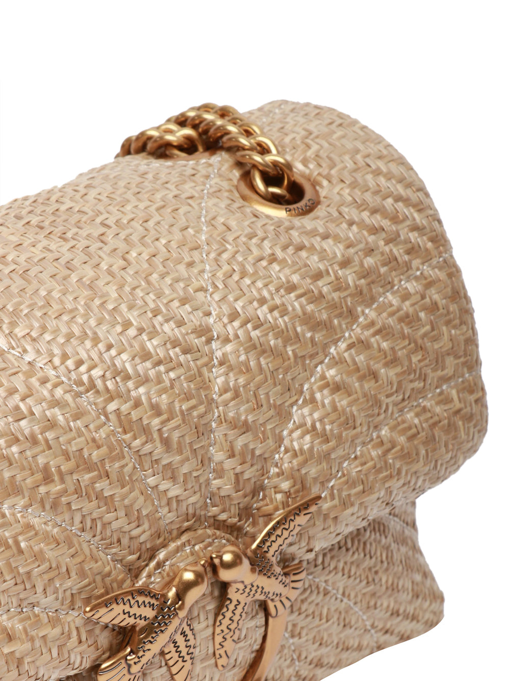 PINKO Borsa a Spalla Love Puff Classic in Rafia Beige Small Beige