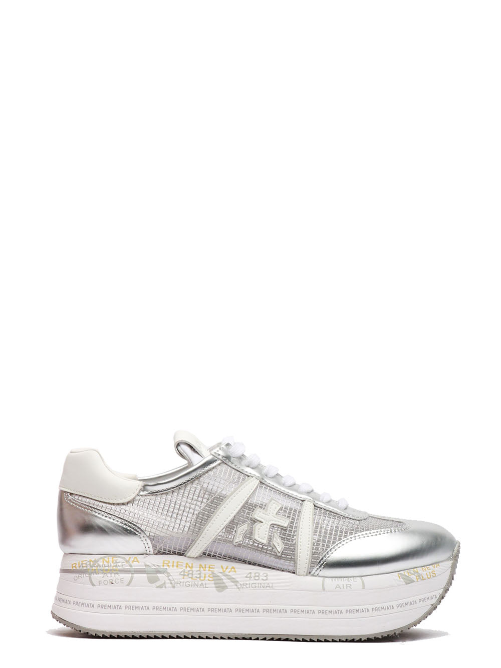 PREMIATA Scarpe Sneakers Beth in Rete e Pelle Argento Argento
