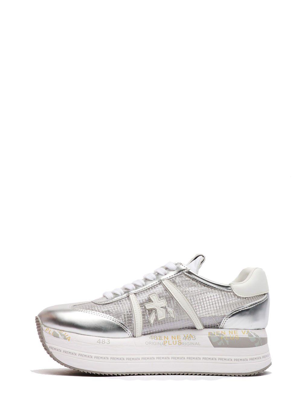 PREMIATA Scarpe Sneakers Beth in Rete e Pelle Argento Argento