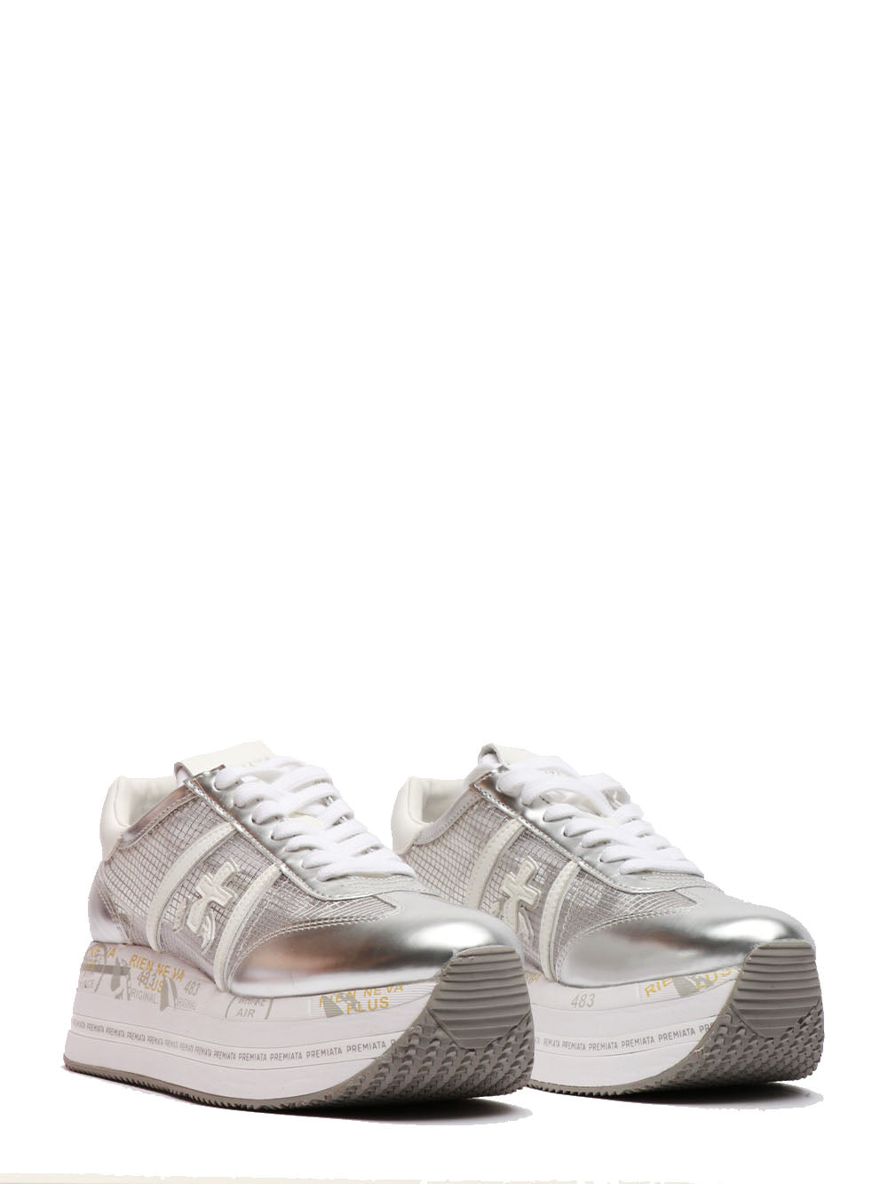 PREMIATA Scarpe Sneakers Beth in Rete e Pelle Argento Argento