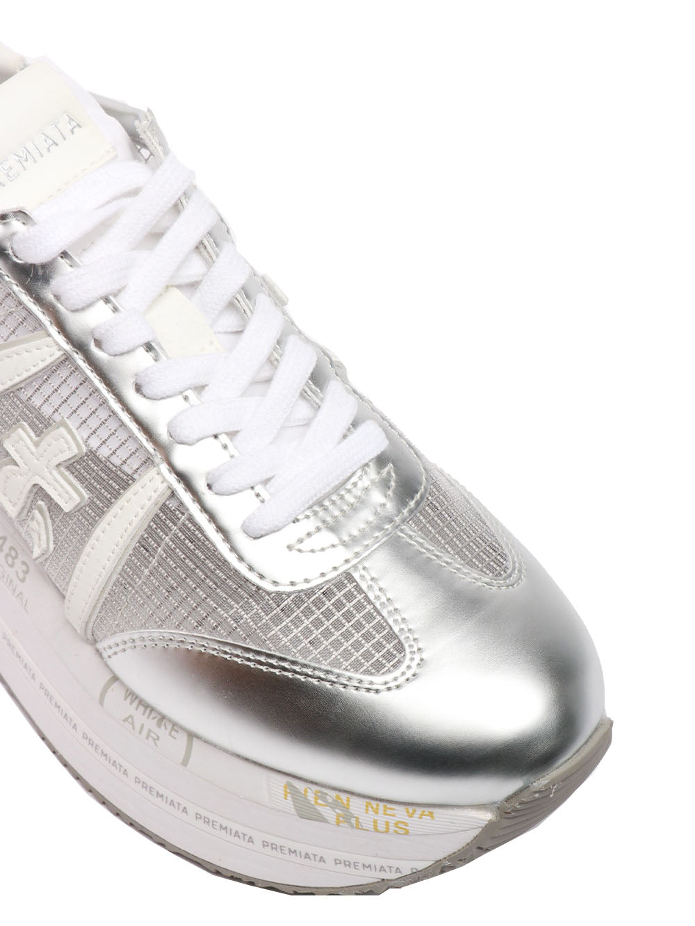 PREMIATA Scarpe Sneakers Beth in Rete e Pelle Argento Argento