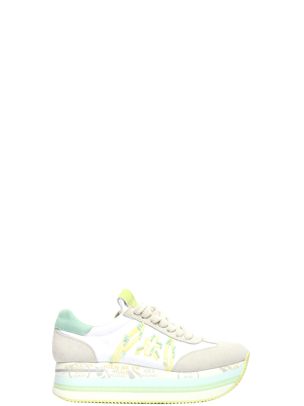 PREMIATA Scarpe Sneakers Beth in Pelle Bianche e Lime Bianco/verde
