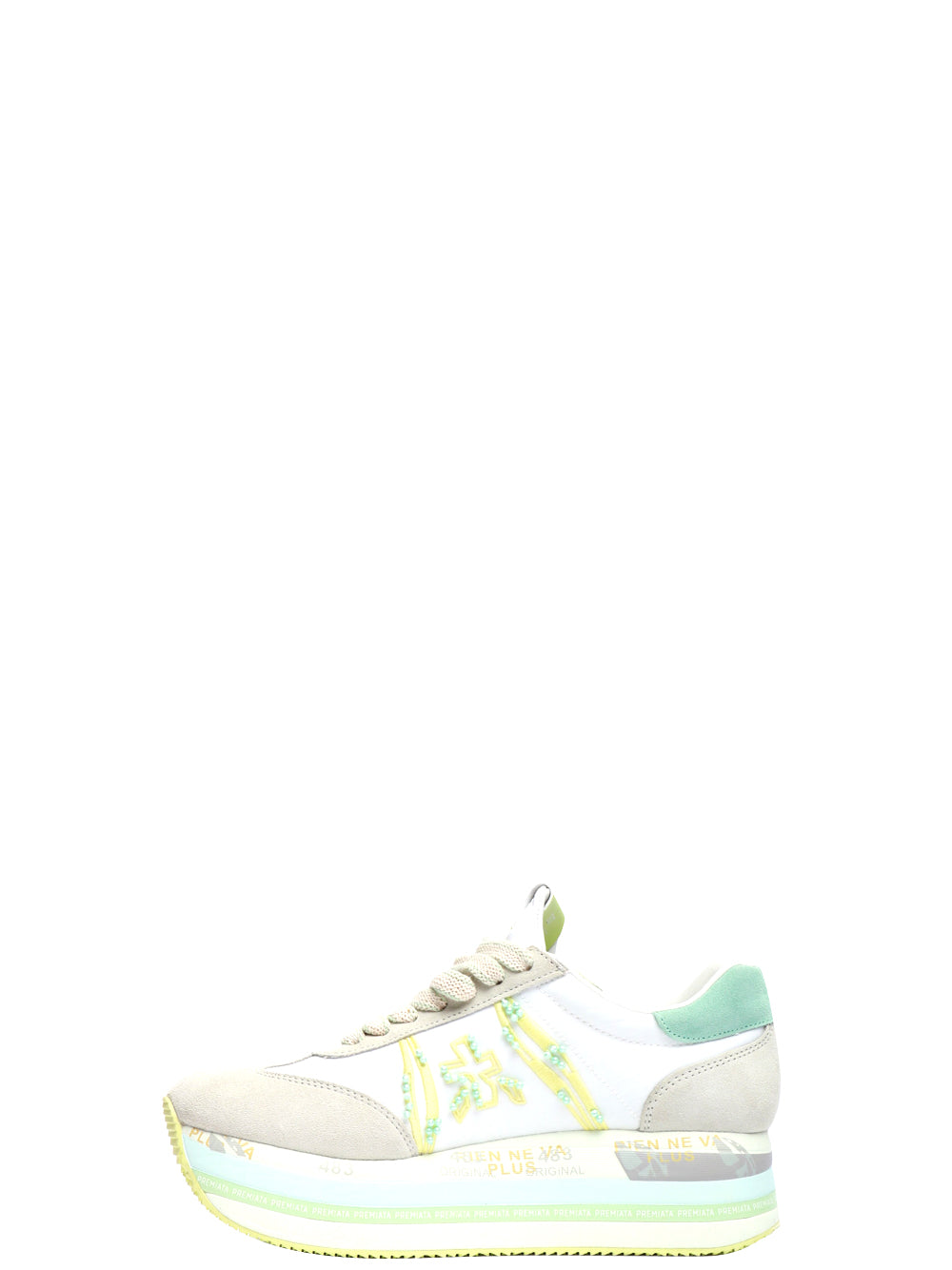 PREMIATA Scarpe Sneakers Beth in Pelle Bianche e Lime Bianco/verde