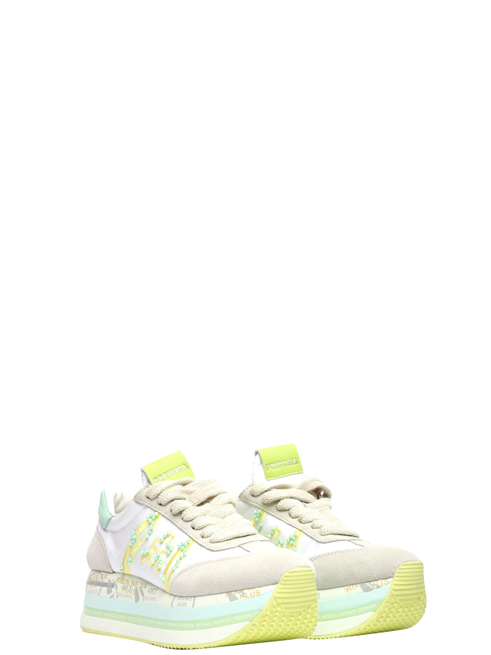 PREMIATA Scarpe Sneakers Beth in Pelle Bianche e Lime Bianco/verde