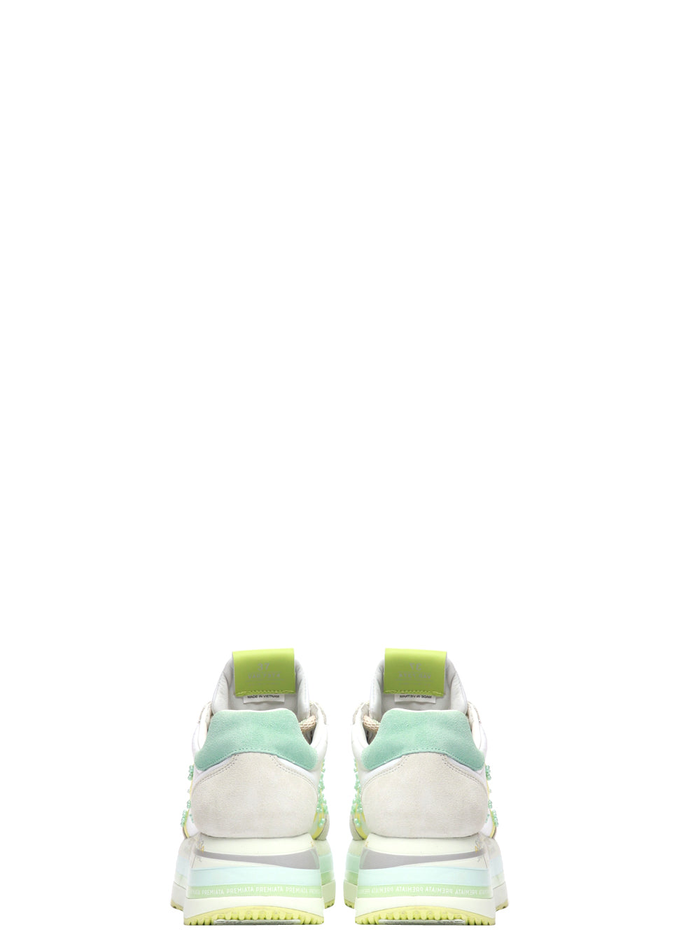 PREMIATA Scarpe Sneakers Beth in Pelle Bianche e Lime Bianco/verde