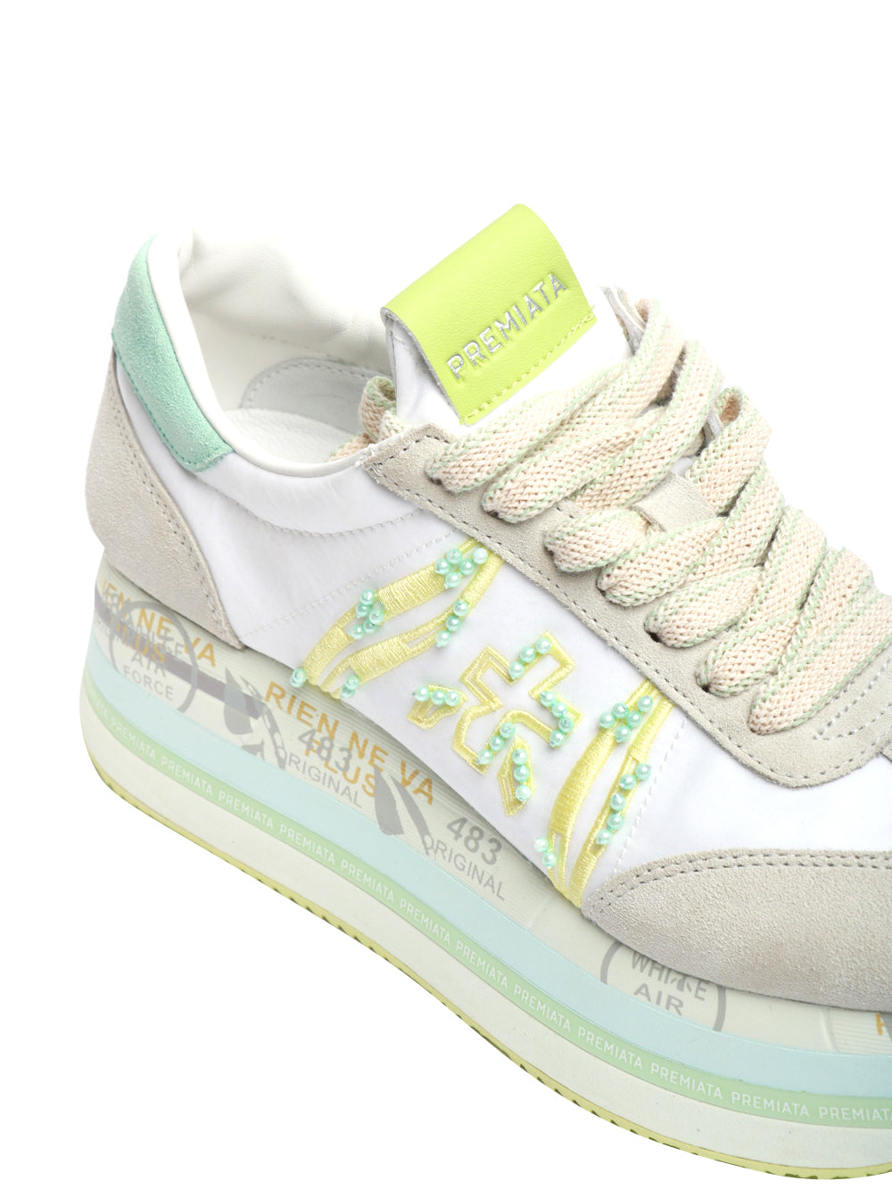 PREMIATA Scarpe Sneakers Beth in Pelle Bianche e Lime Bianco/verde