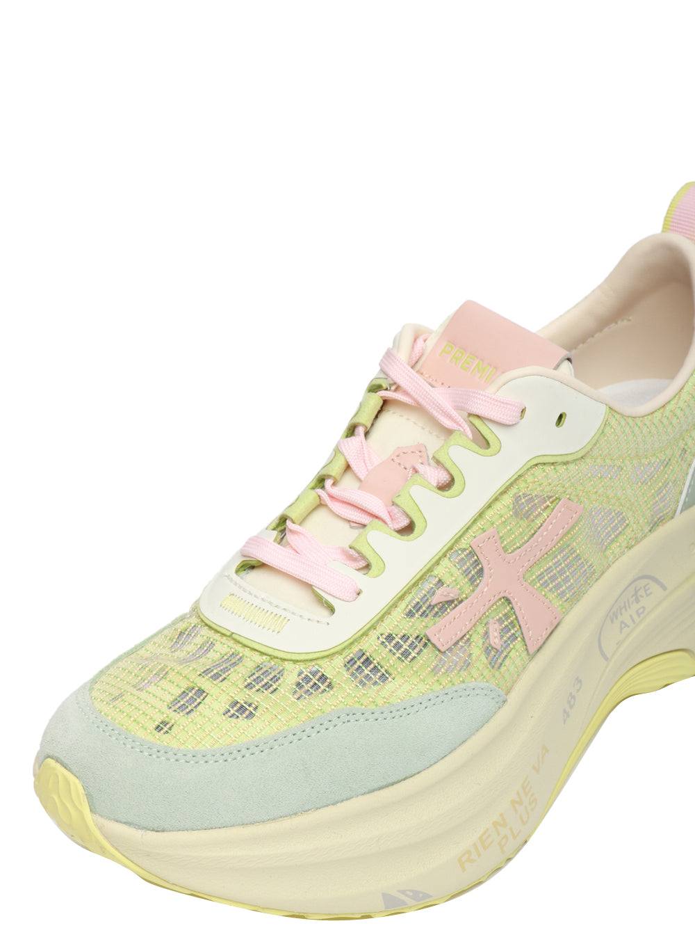 PREMIATA Scarpe Sneakers Hill in Pelle Lime Verde/rosa