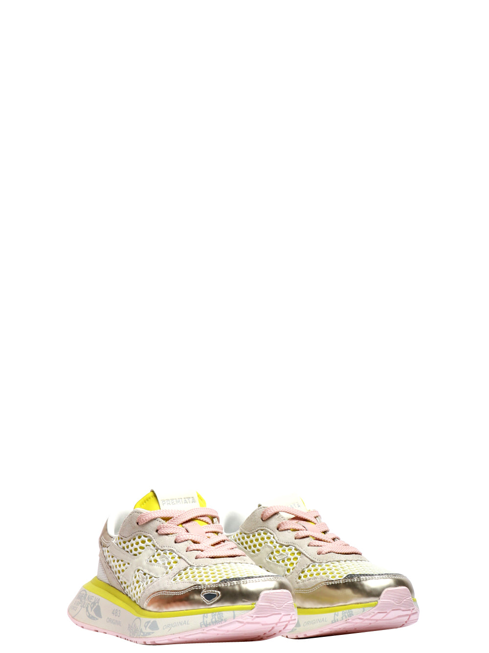PREMIATA Scarpe Sneakers Lauryn Lime con Rete Bianca Lime/grigio/bianco