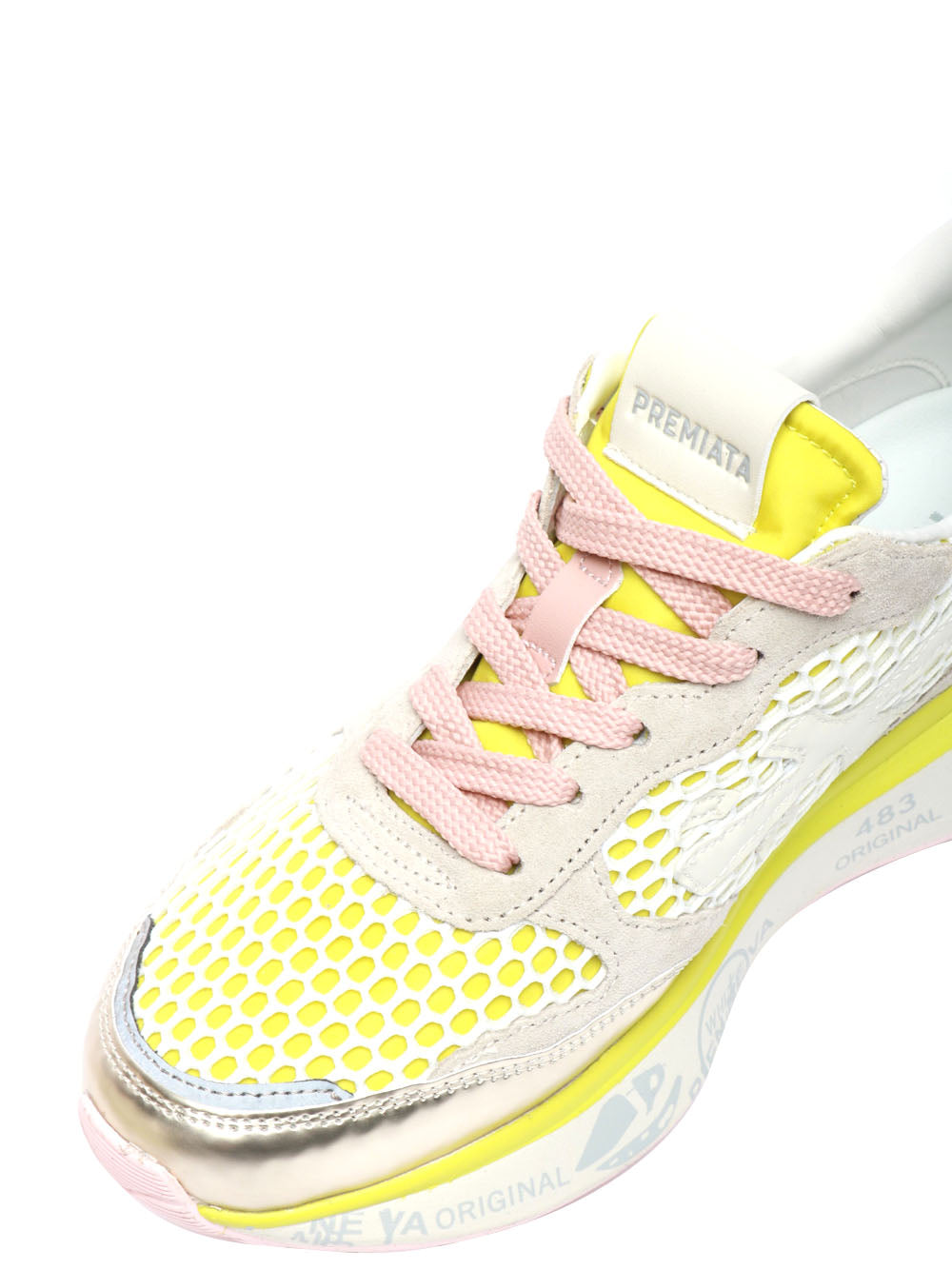 PREMIATA Scarpe Sneakers Lauryn Lime con Rete Bianca Lime/grigio/bianco