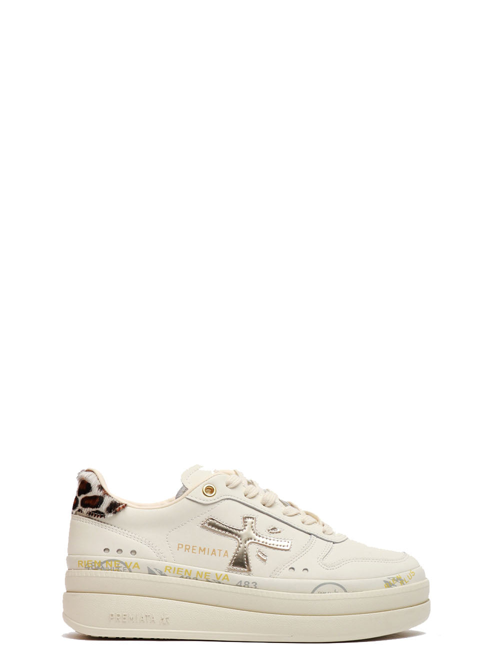 PREMIATA Scarpe Sneakers Micol in Pelle Bianche con Dettagli in Cavallino Bianco sporco