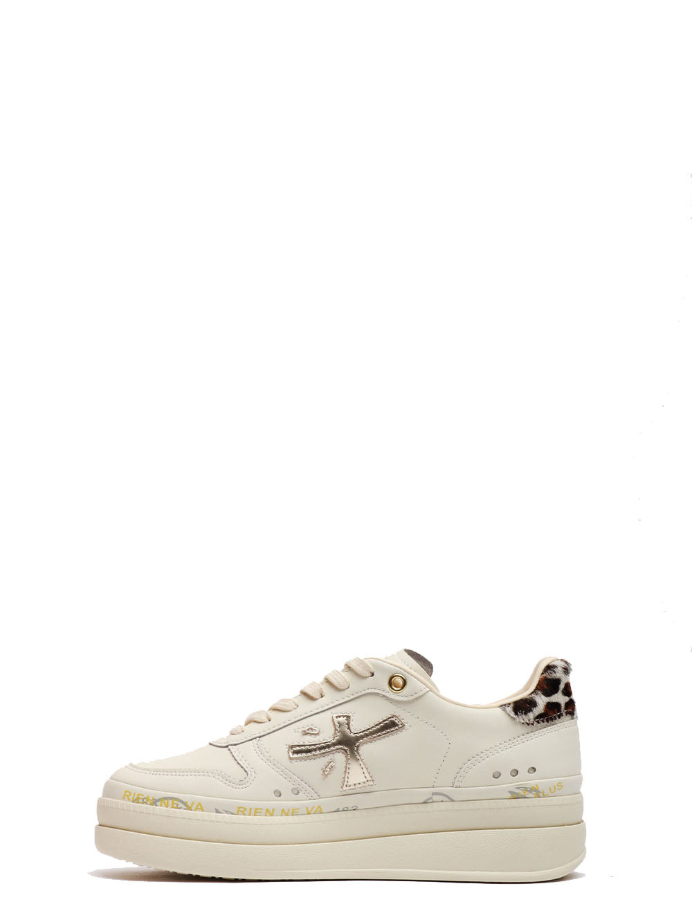 PREMIATA Scarpe Sneakers Micol in Pelle Bianche con Dettagli in Cavallino Bianco sporco