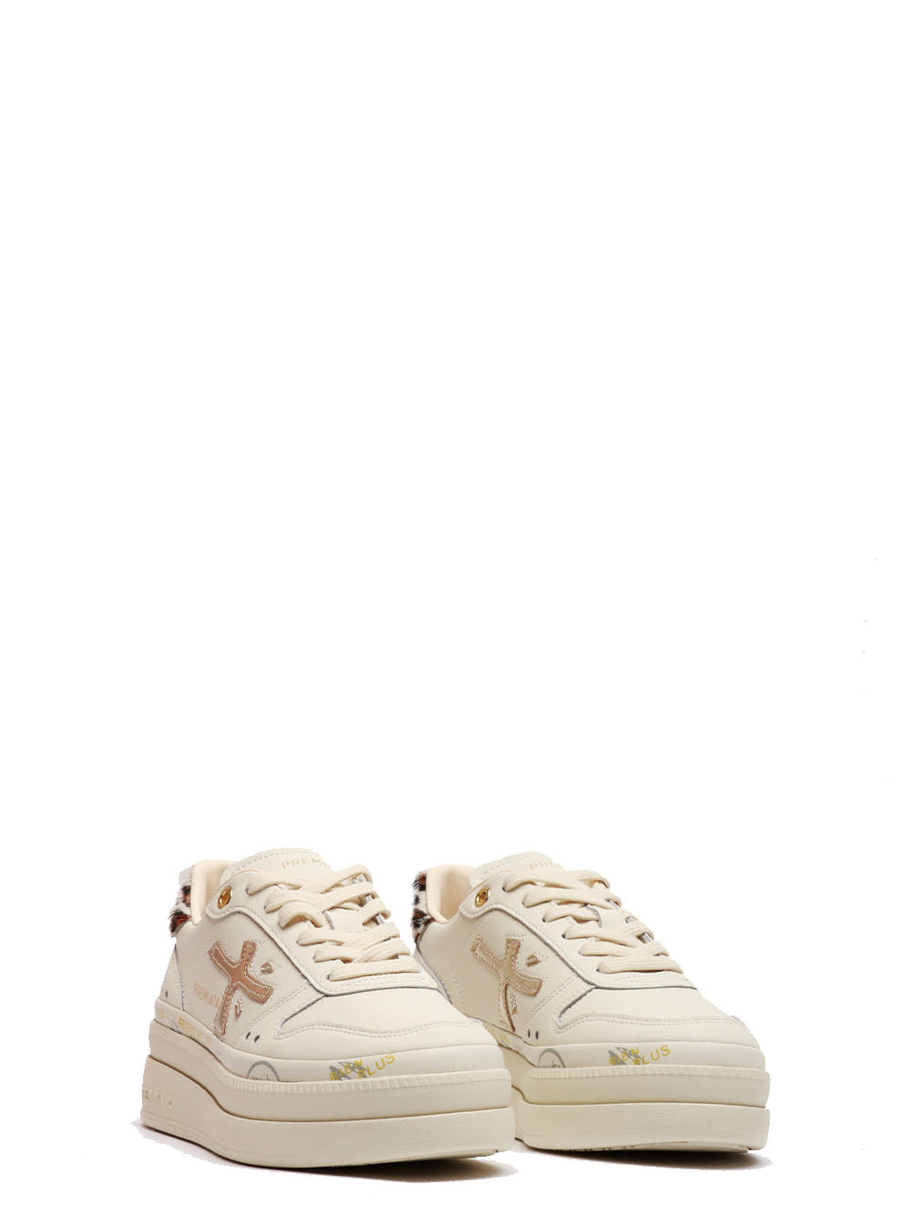 PREMIATA Scarpe Sneakers Micol in Pelle Bianche con Dettagli in Cavallino Bianco sporco