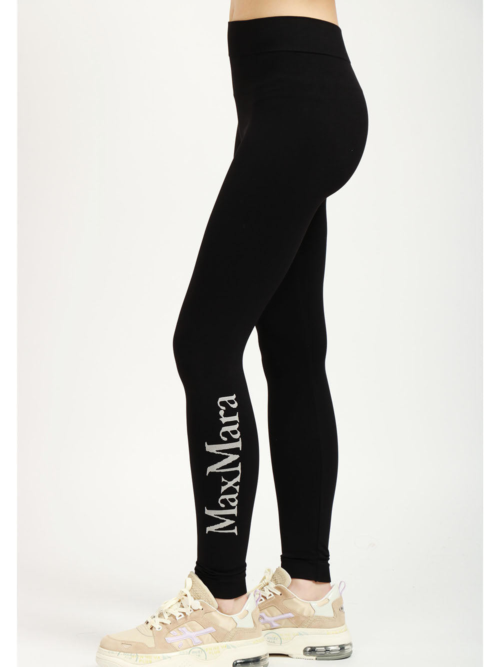 S MAXMARA Leggins Basilea Neri con Logo Nero