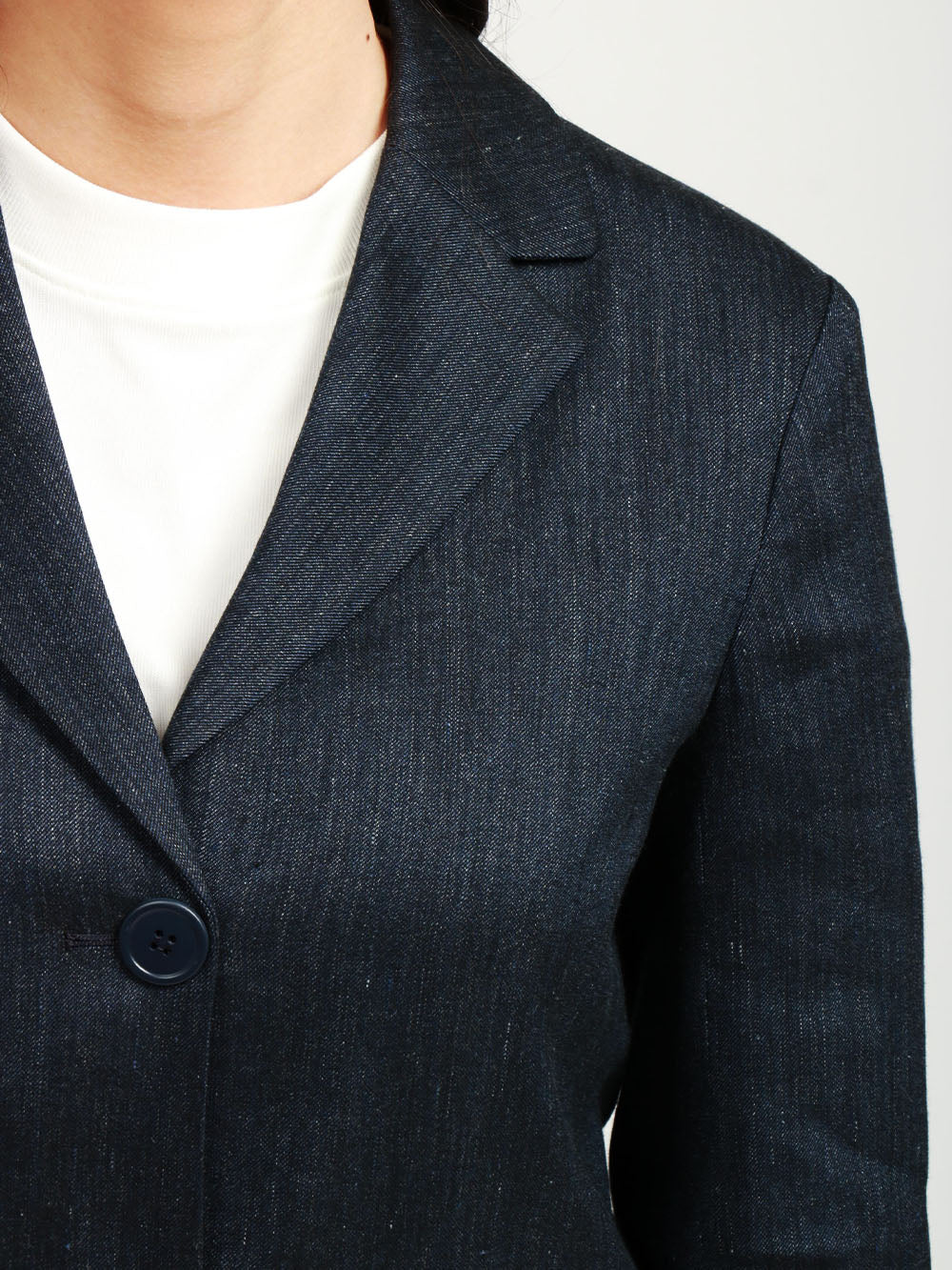 S MAXMARA Giacca Derna Doppiopetto in Misto Lino Effetto Denim Blu Denim scuro