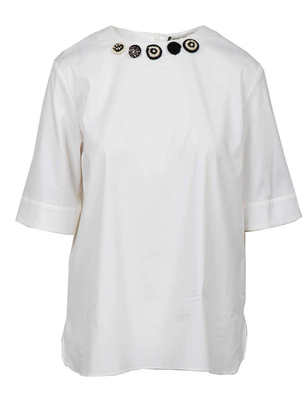 S MAXMARA Blusa Dora in Misto Cotone Bianca con Applicazioni Bianco/nero