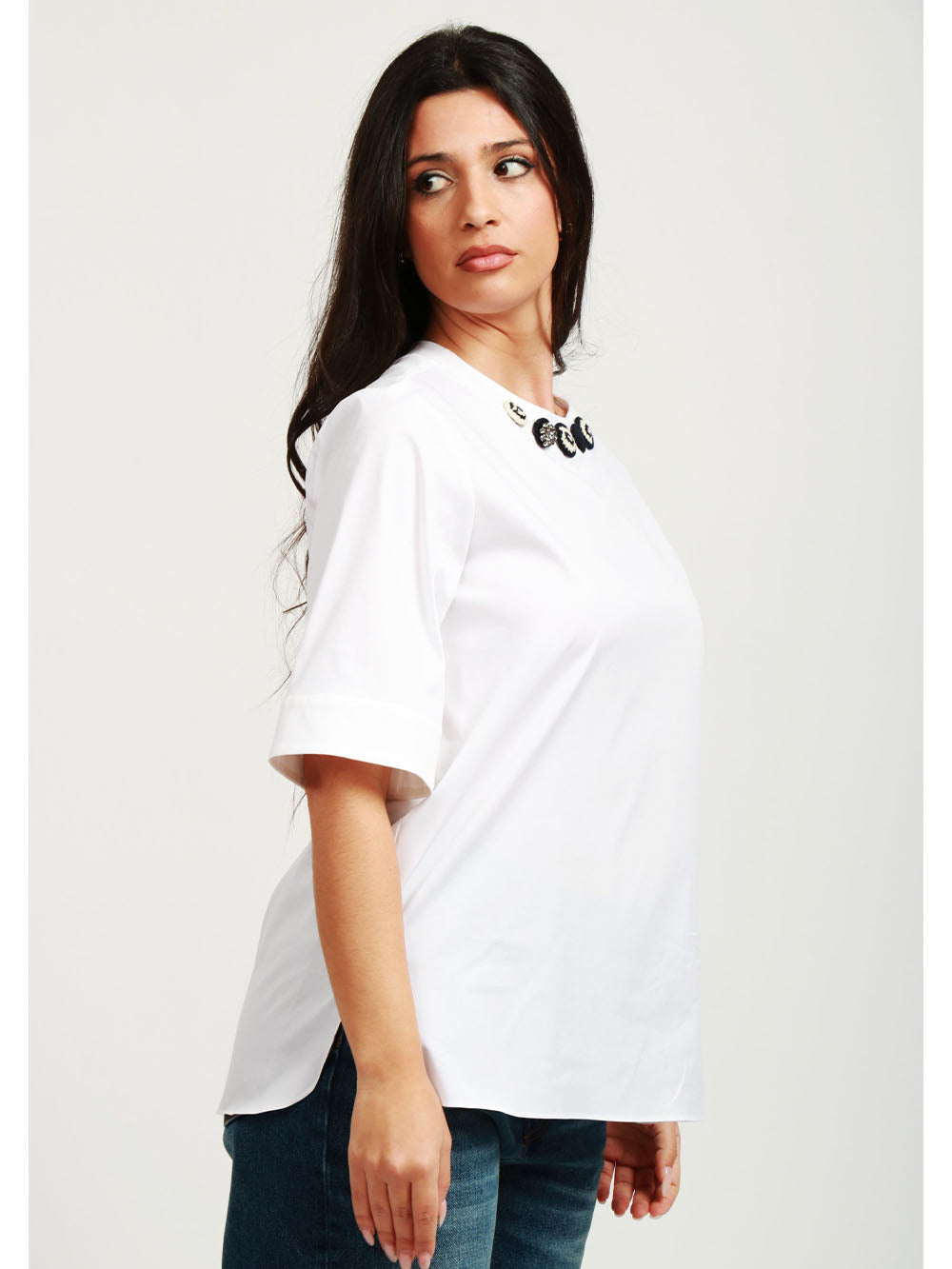 S MAXMARA Blusa Dora in Misto Cotone Bianca con Applicazioni Bianco/nero
