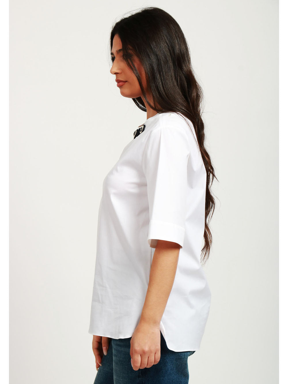 S MAXMARA Blusa Dora in Misto Cotone Bianca con Applicazioni Bianco/nero