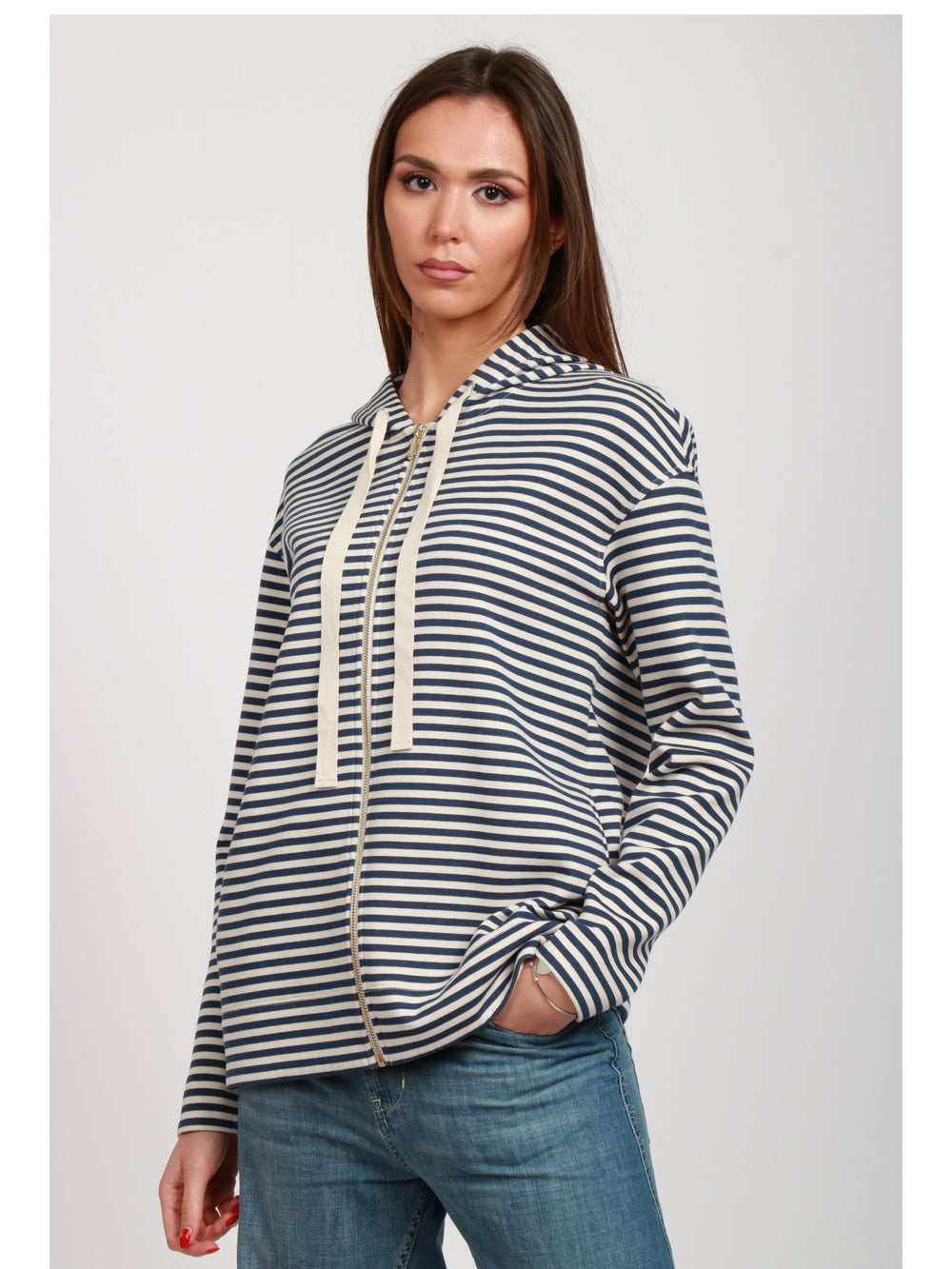 S MAXMARA Felpa in Cotone Blu e Panna a Righe Panna/blu