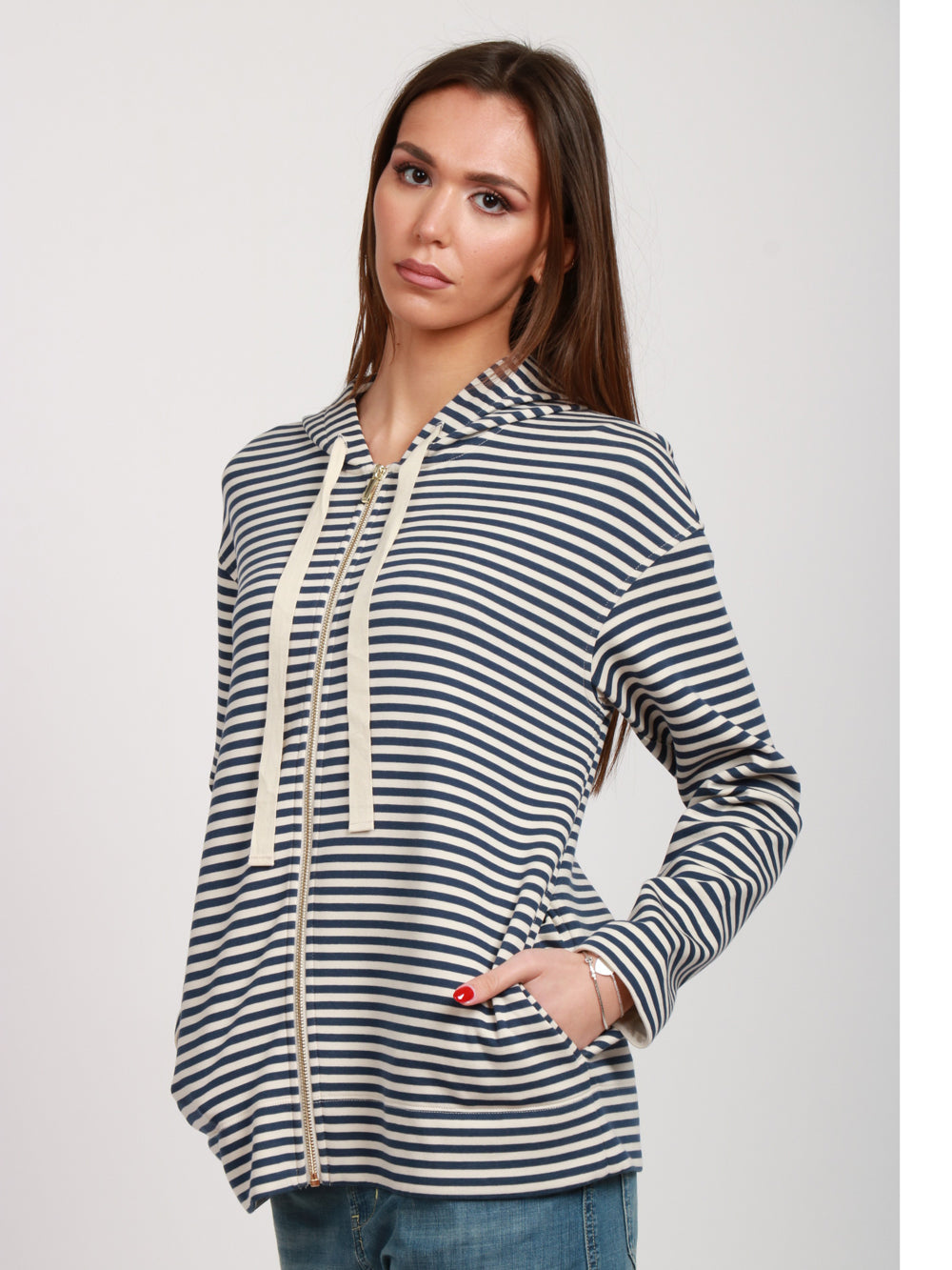 S MAXMARA Felpa in Cotone Blu e Panna a Righe Panna/blu