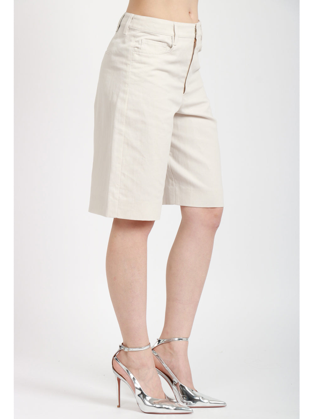 S MAXMARA Bermuda in Cotone e Lino Gesso Gesso