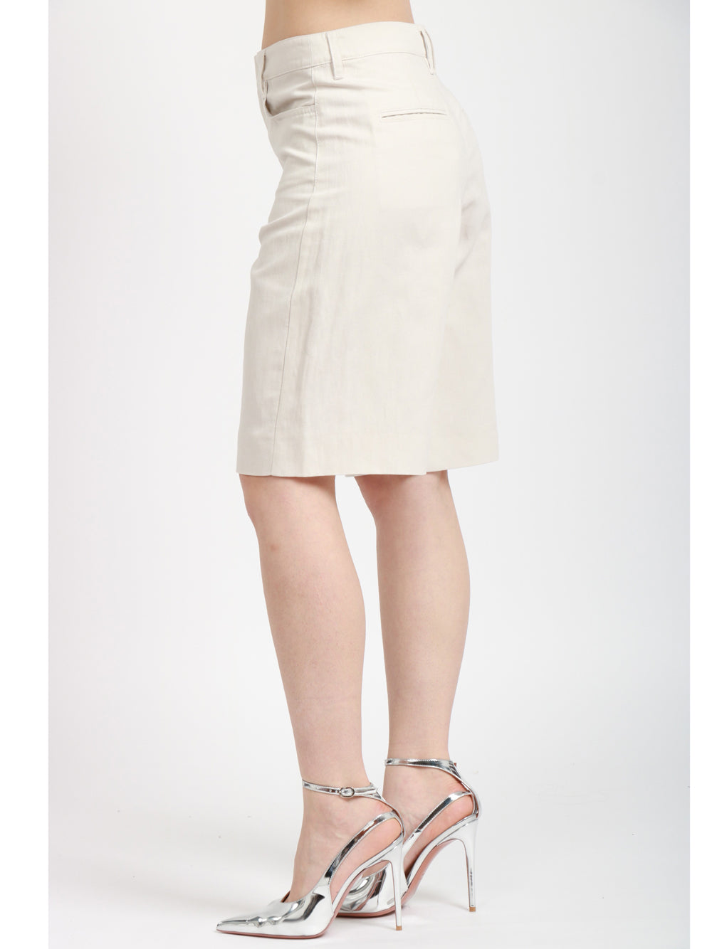 S MAXMARA Bermuda in Cotone e Lino Gesso Gesso