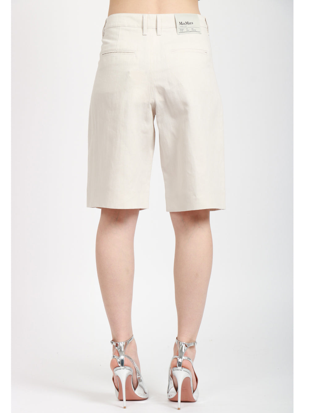 S MAXMARA Bermuda in Cotone e Lino Gesso Gesso
