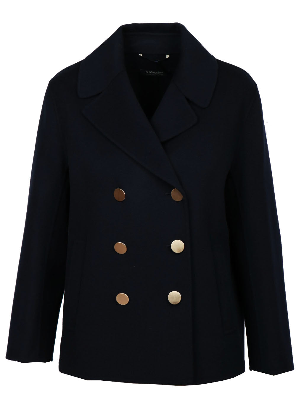 S MAXMARA Caban Margot Doppiopetto in Lana Vergine Blu Notte Blu