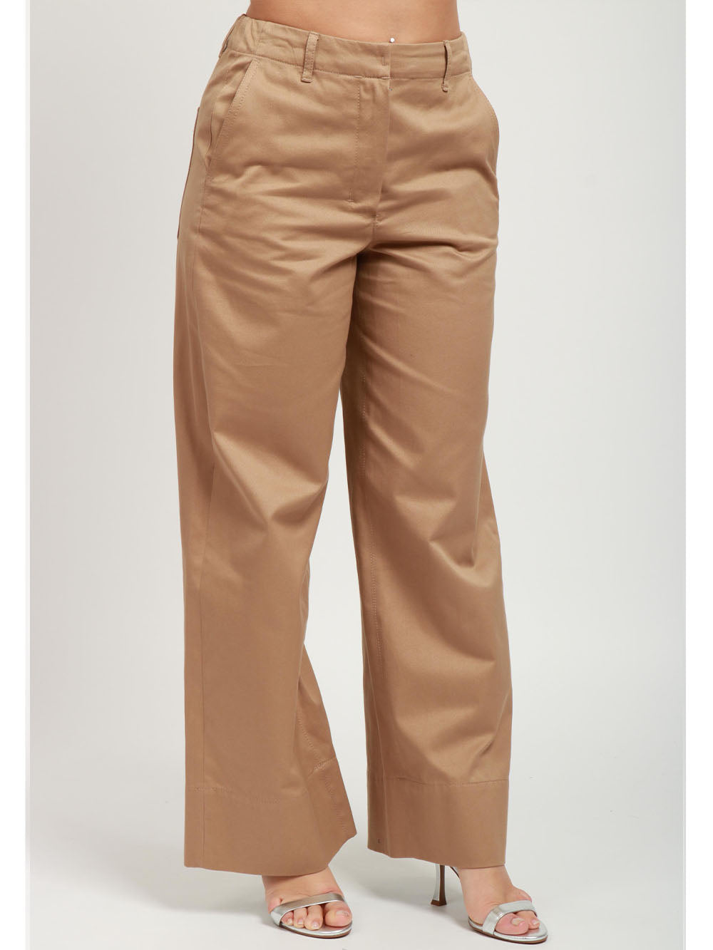 S MAXMARA Pantaloni Unico in Gabardina di Cotone Cammello Camel