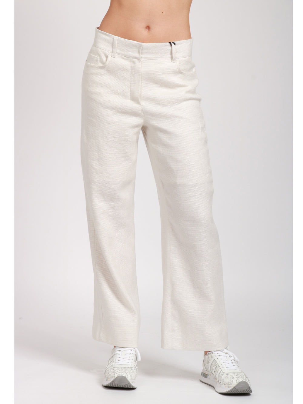 S MAXMARA Pantaloni in Lino Bianco Sporco Bianco sporco