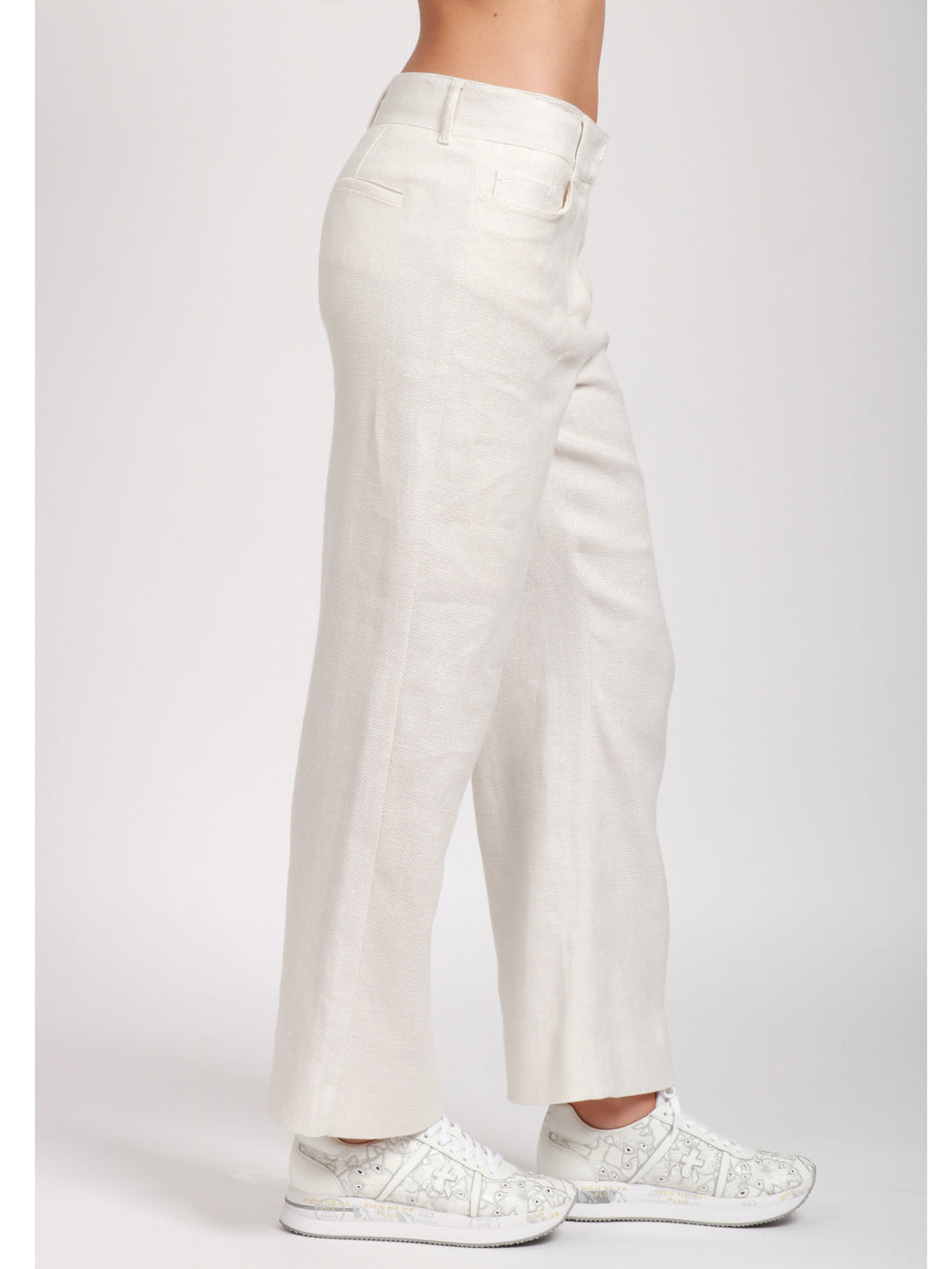 S MAXMARA Pantaloni in Lino Bianco Sporco Bianco sporco