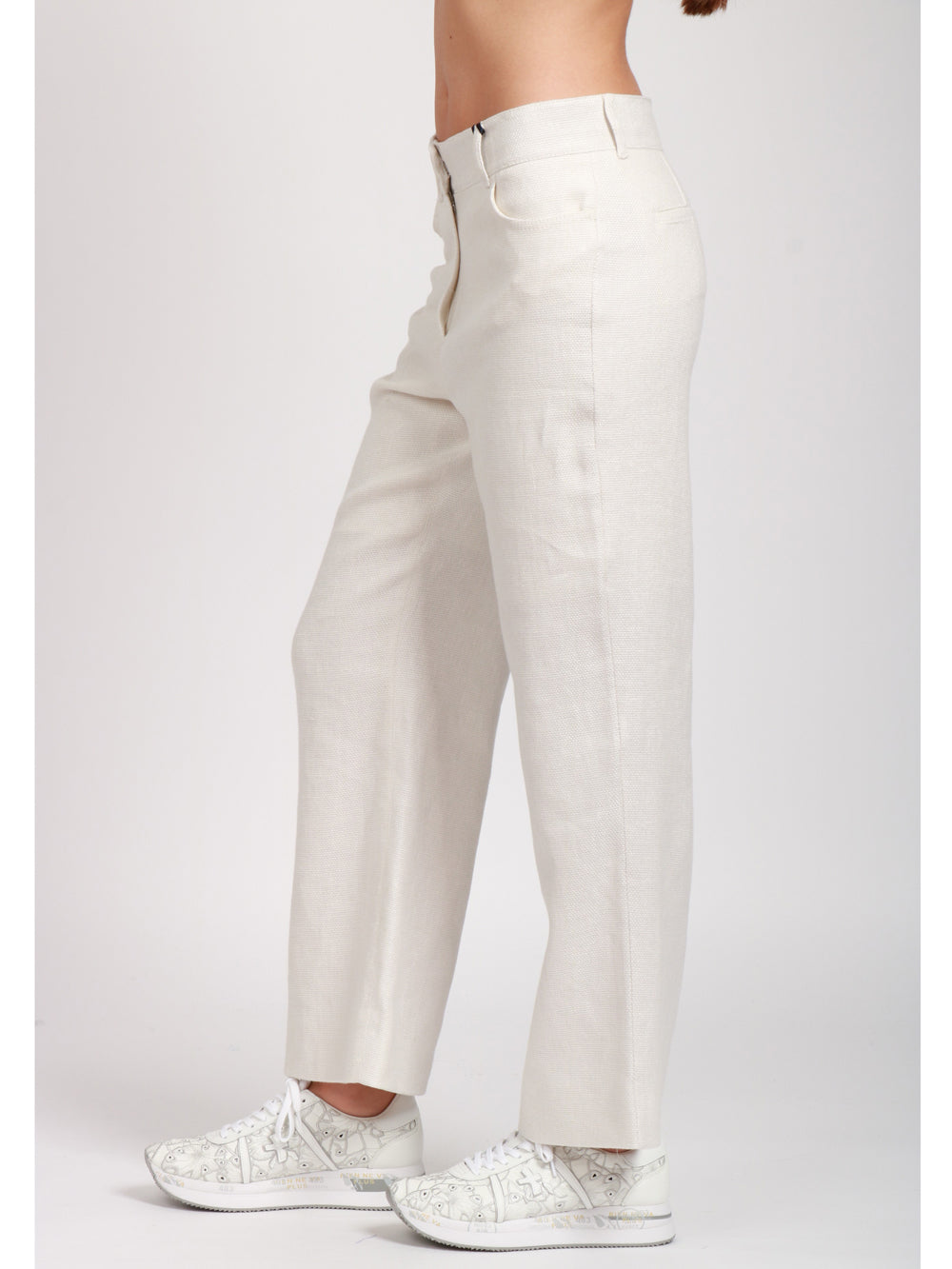 S MAXMARA Pantaloni in Lino Bianco Sporco Bianco sporco