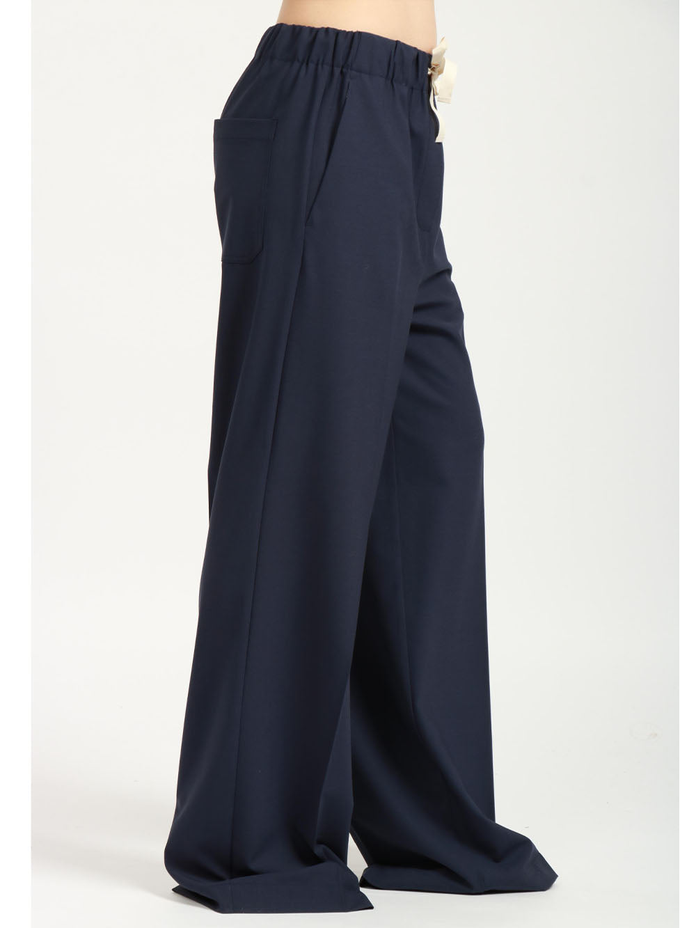 SEMICOUTURE Pantaloni Alix Taglio Uomo in Fresco di Lana Blu Notte Blu notte