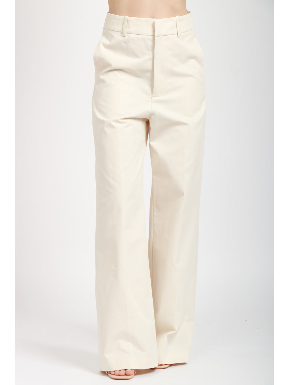 SEMICOUTURE Pantaloni Alizee in Gabardina di Cotone Avorio Avorio