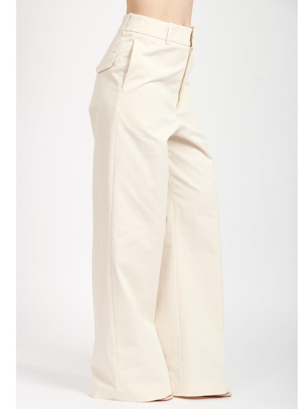 SEMICOUTURE Pantaloni Alizee in Gabardina di Cotone Avorio Avorio
