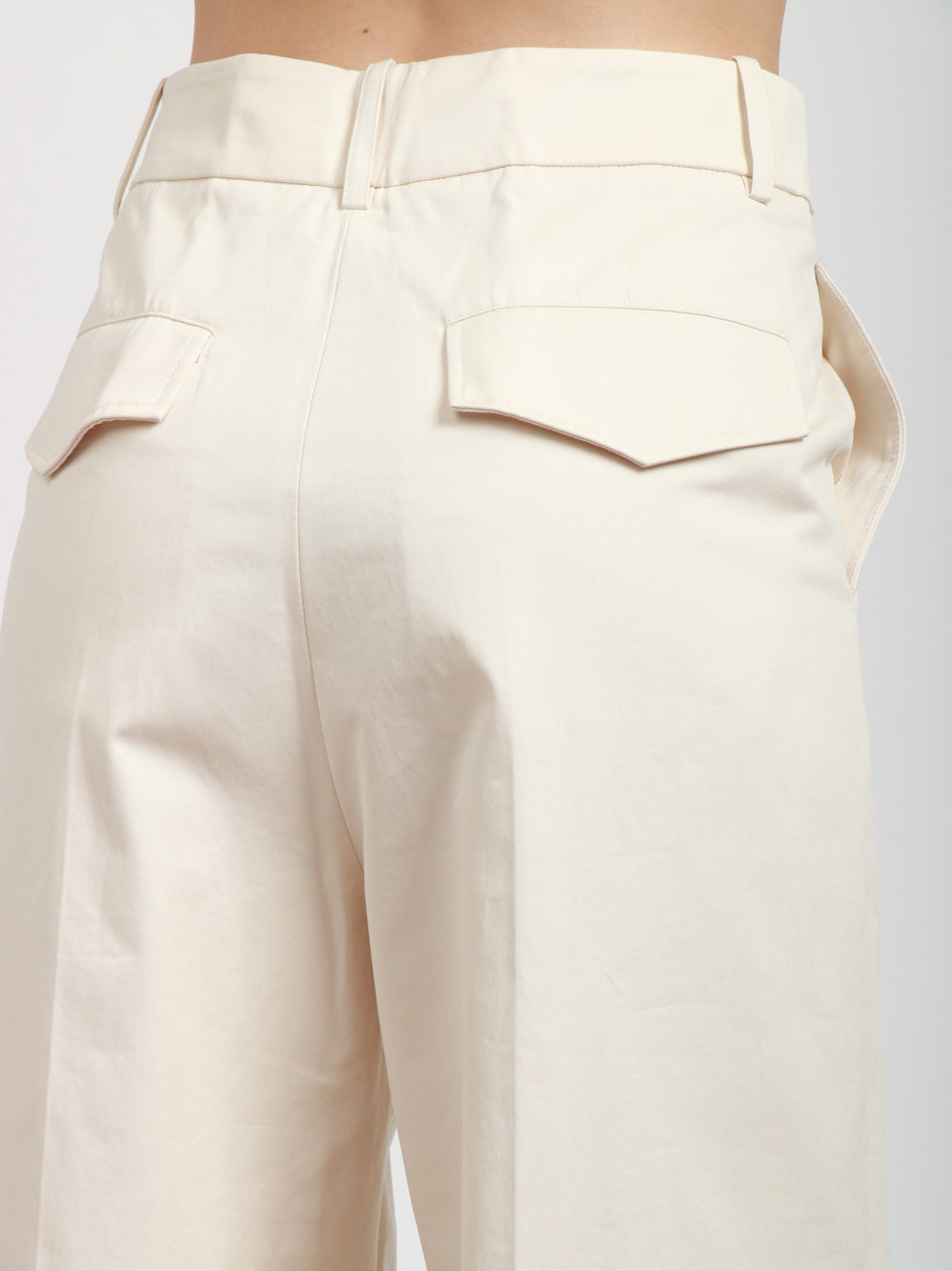 SEMICOUTURE Pantaloni Alizee in Gabardina di Cotone Avorio Avorio