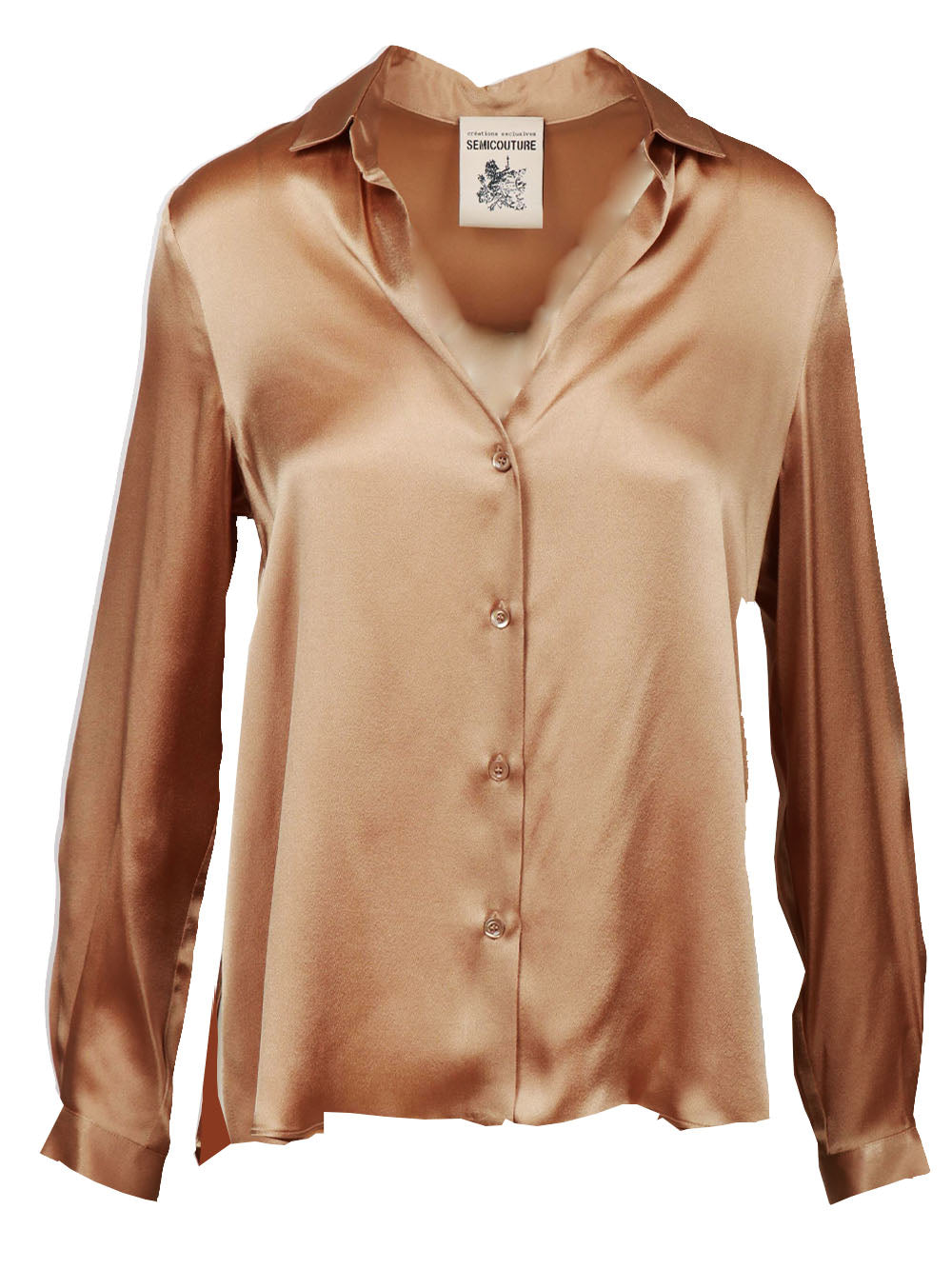 SEMICOUTURE Camicia Ava in Satin Misto Seta Champagne Champagne