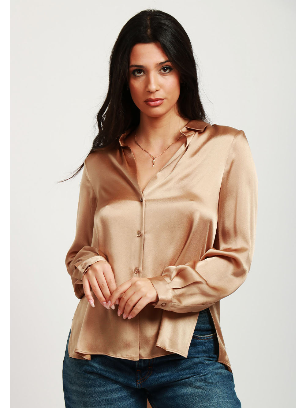 SEMICOUTURE Camicia Ava in Satin Misto Seta Champagne Champagne