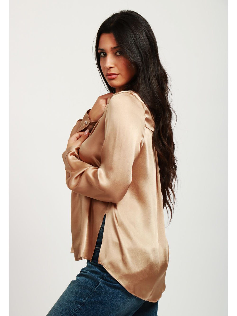SEMICOUTURE Camicia Ava in Satin Misto Seta Champagne Champagne