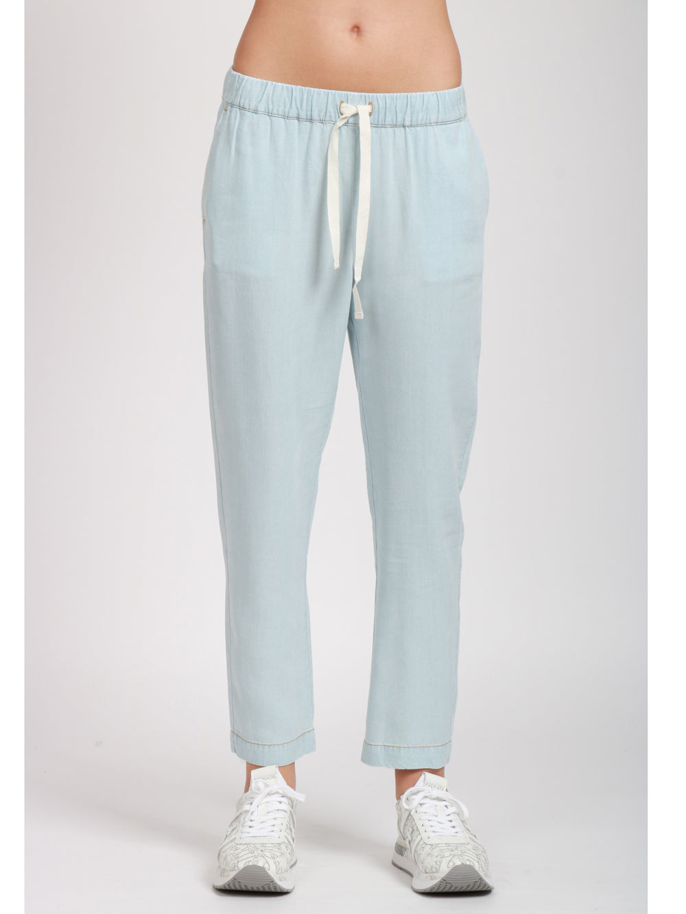SEMICOUTURE PANTALONI BUDDY IN CHAMBRAY CELESTI Cielo
