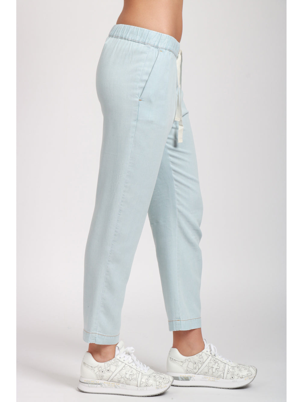 SEMICOUTURE PANTALONI BUDDY IN CHAMBRAY CELESTI Cielo