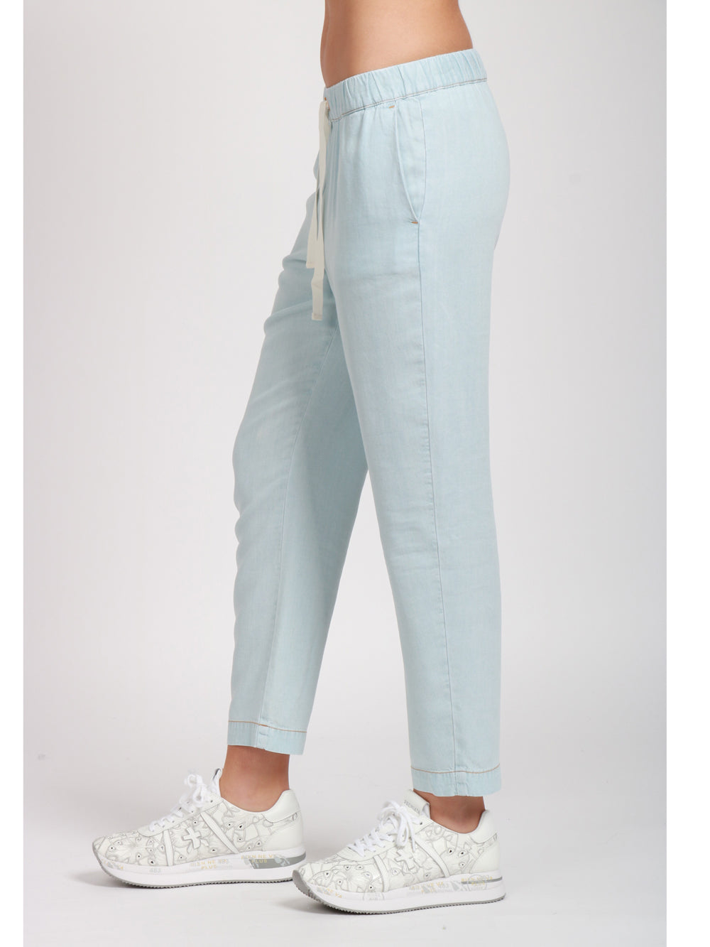 SEMICOUTURE PANTALONI BUDDY IN CHAMBRAY CELESTI Cielo
