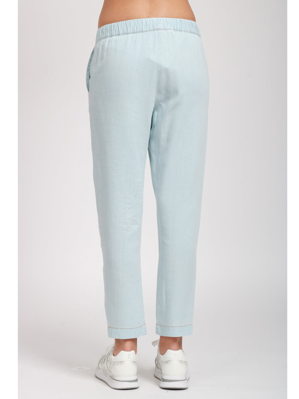 SEMICOUTURE PANTALONI BUDDY IN CHAMBRAY CELESTI Cielo