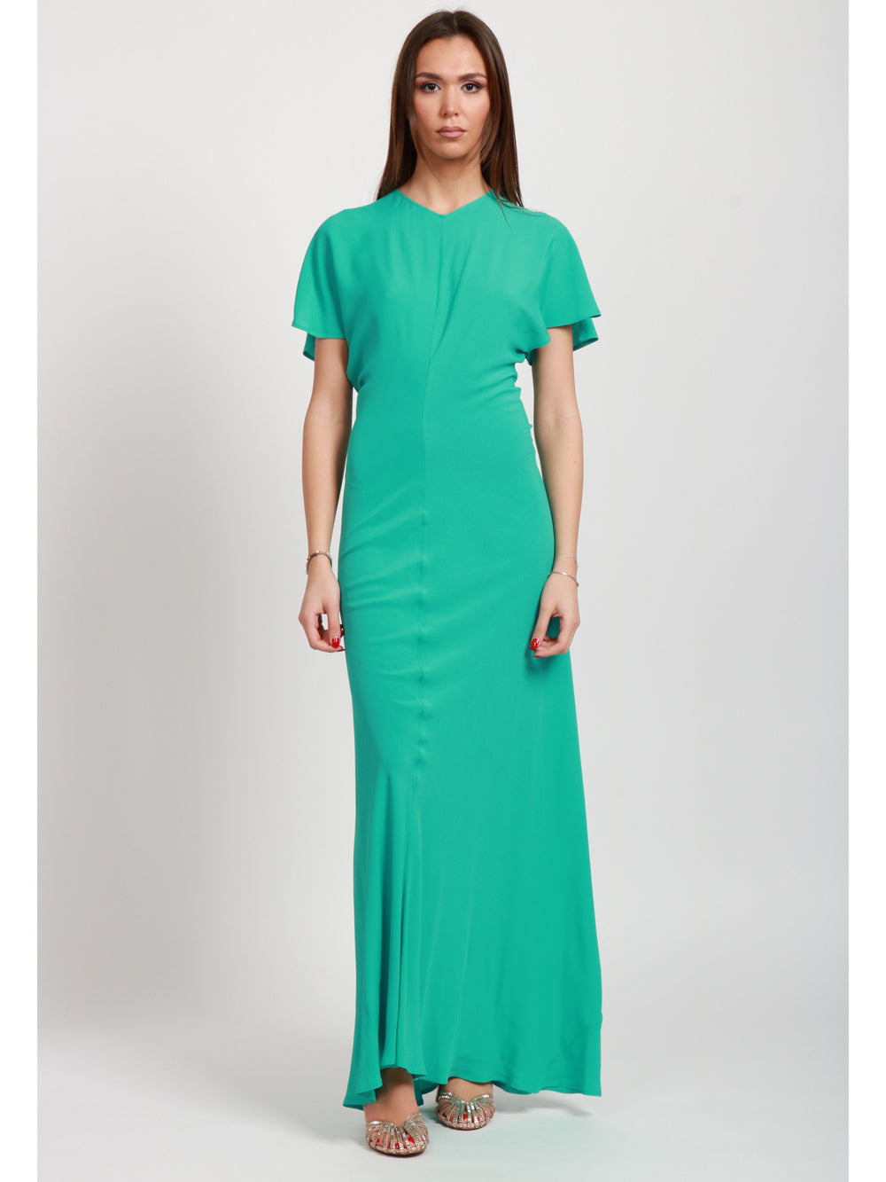 SEMICOUTURE VESTITO CATALINA LUNGO IN CREPE TURCHESE Turchese