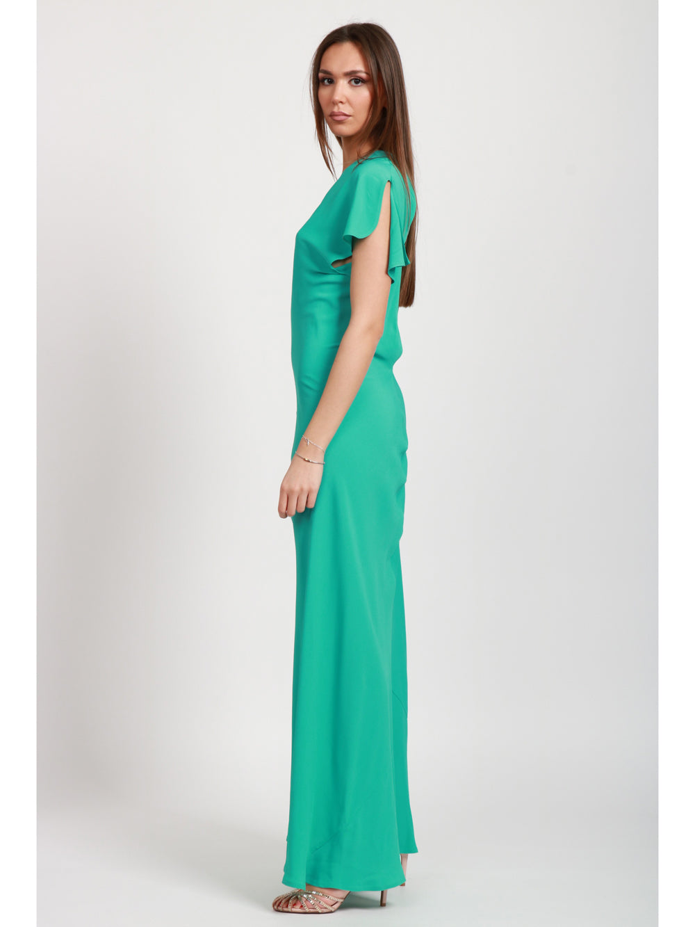 SEMICOUTURE VESTITO CATALINA LUNGO IN CREPE TURCHESE Turchese