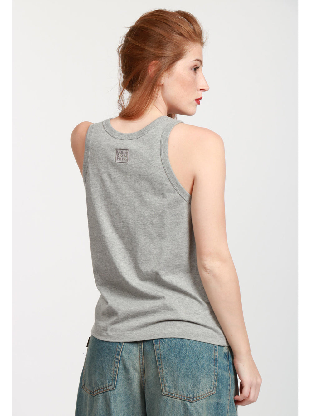 SEMICOUTURE Top Canotta Cathleen in Cotone Grigia Grigio