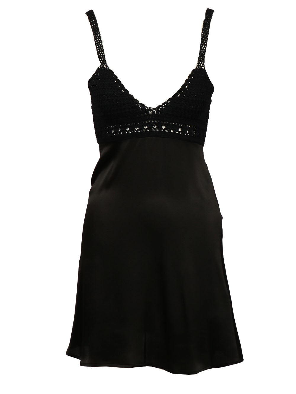 SEMICOUTURE Vestito Elfrida Sottoveste Corto in Seta e Crochet Nero Nero