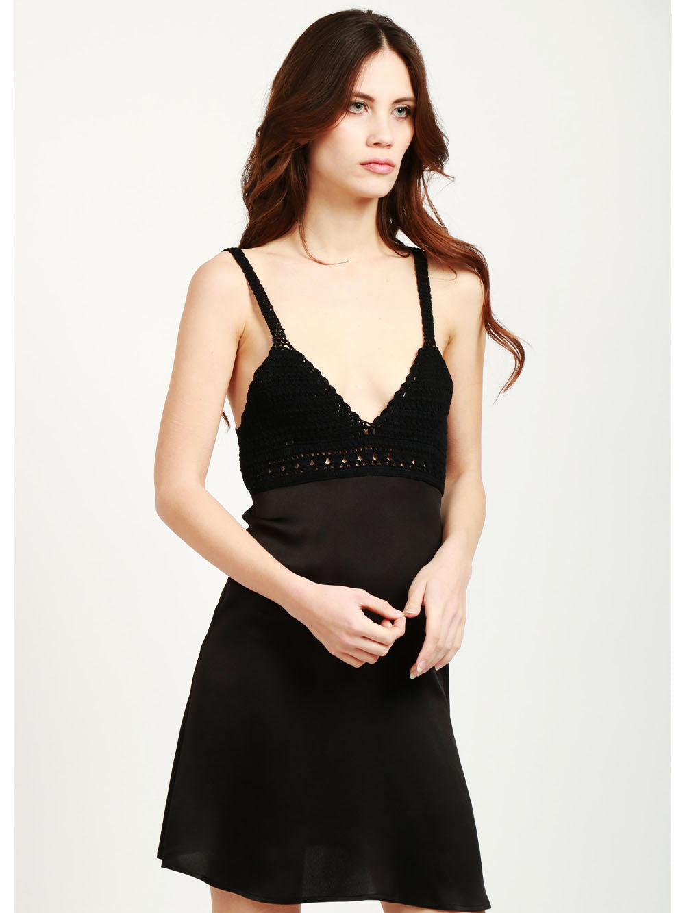 SEMICOUTURE Vestito Elfrida Sottoveste Corto in Seta e Crochet Nero Nero